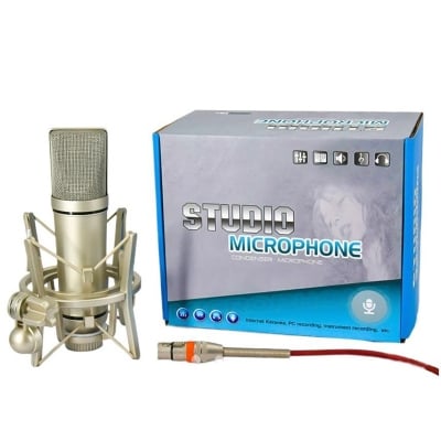 Picture of U87 Microphone Voice Microphone Metal Mini Host Device Condenser Microphone Live Microphone for Live/Show, White Silver