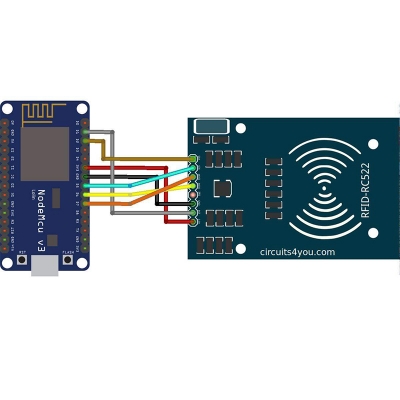 Picture of RFID Card Reader Module 13.56MHz, MF-RC522 interface with NodeMCU using Arduino Blue