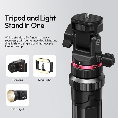 Picture of ULANZI MT-80 Aluminum Tripod Stand, 7FT Extendable Camera Phone Tripod for Travel, Auto Pop-Up, 1/4" Screw, 360 Ball Head Portable Photo Video Light Stand for DSLR Camera, Ring Light, Video Rig Black