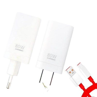 Picture of 80W SUPERVOOC Charger For OnePlus 10R Original 80W Super VOOC Charger | 80W ALL-IN-ONE CHARGER | Original 80W Dash Charger | Original 80W WRAP Charger With 1 Meter 65W USB Type-C Fast Data Charging Cable - J1E2, White, 80 W (80WATT) White
