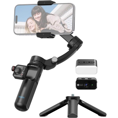 Picture of Avalonic TOKQI M02 3-Axis Handheld Gimbal Stabilizer Cell Phone Selfie Tripod with Detachable Remote for iPhone Android Smartphone, (M02) Black