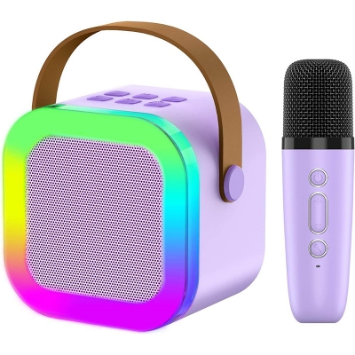 Picture of K12 Kids Karaoke Microphone Speaker Machine Bluetooth-Compatible Wireless Karaoke Mic Speaker with RGB LED Light Multicolor