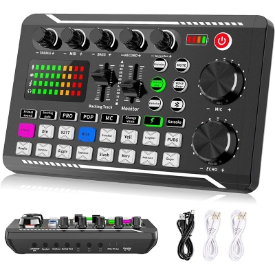 Picture of F998 Bluetooth Stereo Audio Mixer, for Live Youtube Streaming, PC, Recording Studio and Gaming Black