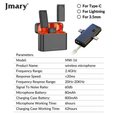 Picture of Jmary MW-16 2.4G Wireless Dual 3 in 1 Wireless Lapel Microphone For 3 in 1 Mic For  iPhone Mobile & Camera Black