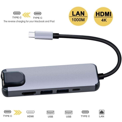 Picture of USB C Hub Multi-Port Adapter 5 in 1 with 4K HDMI Resolution for USB C Multicolor