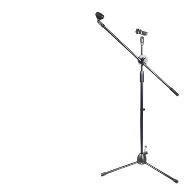 Picture of Microphone Stand Floor Stand Tripod Boom Telescopic Mic Arm Stand with Dual Mic Clip Holder for Radio Studio Stage performance Black