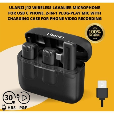 Picture of Ulanzi J12 Dual Wireless Microphone With Charging Case For Type-C Microphone for YouTube Podcast Zoom Interview Vlog, 3 Levels Noise Reduction (No Need App/Bluetooth) Multicolor