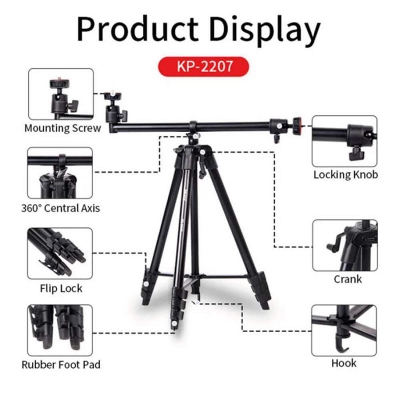 Picture of Jmary KP-2207 Professional Heavy Duty Aluminum Extendable Tripod with Mobile Holder- Black