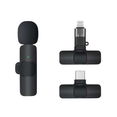 Picture of Wireless Lavalier Microphone K8 Portable Audio Video Record Mini Wireless k8 2.4GhzLavalier Microphone Portable Audio Video Record Mini Mic For Android Live Broadcast Gaming Phone Microphone Type-C & Lighting Black Lighting, Type C