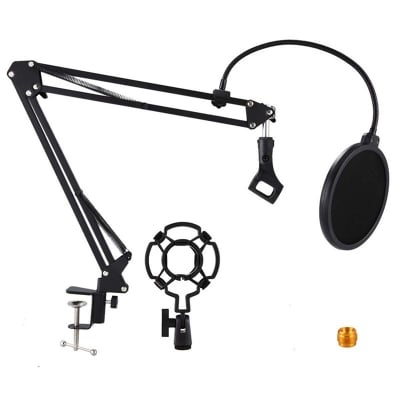 Picture of Desktop Microphone Stand Suspension Boom Scissor Arm Stand with 3/8-5/8 Screw/ Shock Mount/ Holder 