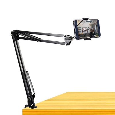 Picture of Overhead Video Stand Phone Holder Articulating Arm Phone Mount Table Top ChromLives Scissor Boom Arm Articulating Phone Stand Tablet Phone Holder for Streaming Phone Baking Crafting Black