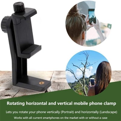 Picture of Premium Smartphone Holder/Vertical and Horizontal Tripod Mount Adapter Rotatable Bracket with 1/4 inch Screw/Adjustable Clip for iPhone, Android Cell Phone, Selfie Stick, Camera Stand Black