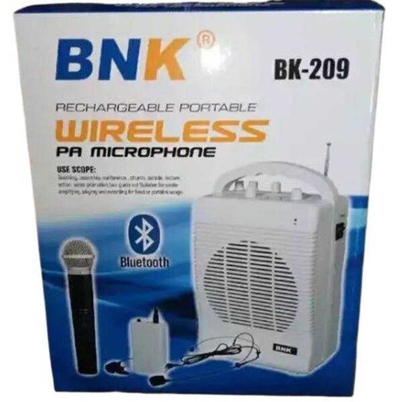 Picture of BNK-209 Rechargeable Portable Wireless P.A Microphone With Bluetooth, Handheld/Lapel Wireless Microphone White