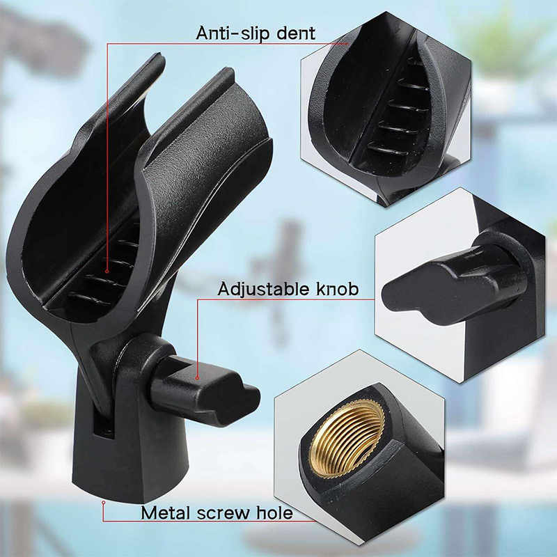 Picture of Microphone Clip Holder with Nut Adapter, 5/8"  or 20-25mm Thread Converter for Performance, Podcasting, Recording Mic Clips for Stand Accessories Black