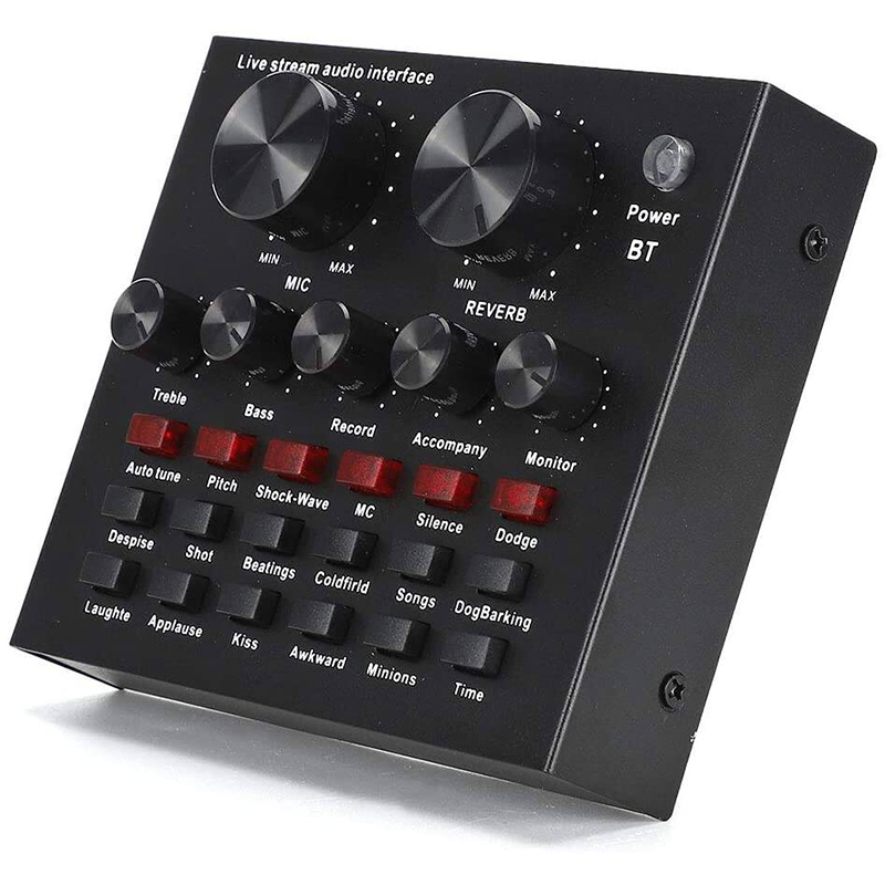 Picture of V8 Live Sound Card, Audio Mixer USB External Sound Card Headset Microphone Sound Card Live Broadcast KTV Sound Card for Double Cell Phone for Live KTV Voice Chat(Black)