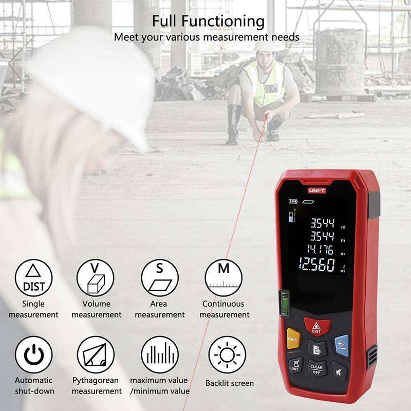 Picture of UNI-T LM40 Distance Meter 40M (131ft) Laser Distance Meters Test & Measurement area and volume measurement, spirit level and large LCD display- Red 