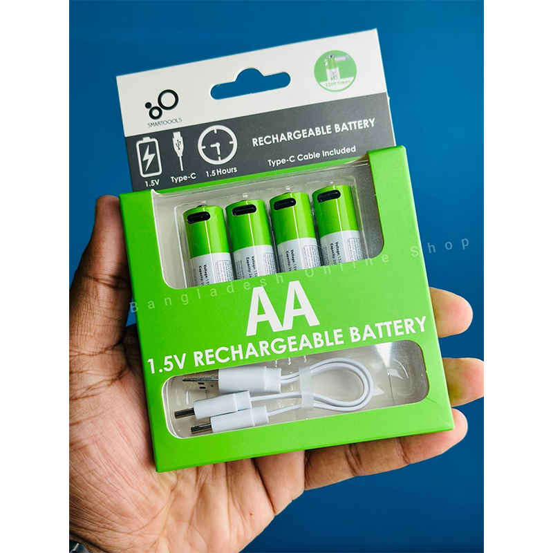 Picture of Smartoools 1.5V Type-C Rechargeable Batteries AA (4-Pack) With Type-C Cable Blue