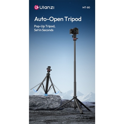Picture of ULANZI MT-80 Aluminum Tripod Stand, 7FT Extendable Camera Phone Tripod for Travel, Auto Pop-Up, 1/4" Screw, 360 Ball Head Portable Photo Video Light Stand for DSLR Camera, Ring Light, Video Rig Black