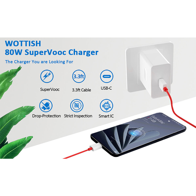 Picture of 80W SUPERVOOC Charger For OnePlus 10R Original 80W Super VOOC Charger | 80W ALL-IN-ONE CHARGER | Original 80W Dash Charger | Original 80W WRAP Charger With 1 Meter 65W USB Type-C Fast Data Charging Cable - J1E2, White, 80 W (80WATT) White
