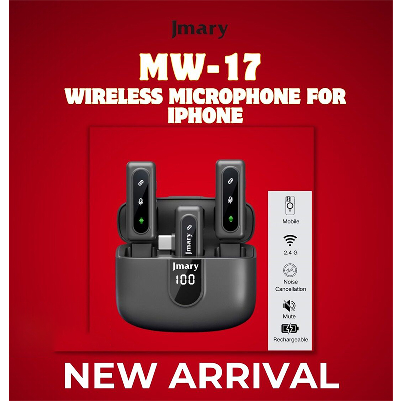Picture of Jmary MW-17 2.4G Wireless Microphone for Mobile (Type-C Or  Lighting) With Charging Case Black Lighting, Type C