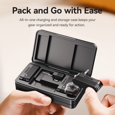 Picture of ULANZI A100 Wireless Lavalier Microphone Lapel Mic for Camera and Phone w USB C/3.5mm/Plug, 32KHz 16Bit, Noise Cancellation, 13.5-Hour Battery, Clip on Microphone for Video Podcast Vlog YouTube Black