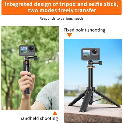 Picture of VRIG TP21 Extendable Selfie Stick Tripod for GoPro Max Hero 10 9 8 7 6 5 4, DJI Osmo Action, Insta 360 One R and More Action Camera Black