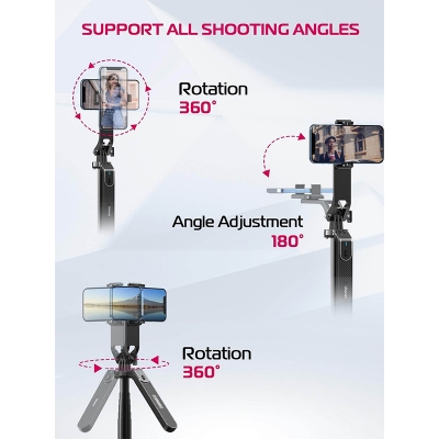 Picture of Ulanzi MA09 Selfie Stick Tripod, 71" Extendable Phone Tripod with Romote, Portable Cellphone Stand Tripod Quadrapod & iPhone Tripod, 3-in-1 Upgraded Travel Tripod for iPhone/Samsung/Camera/GoPro Black