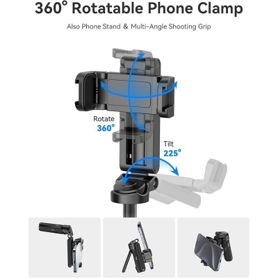 Picture of ULANZI JJ02 Selfie Stick Tripod, Extendable Grip Phone Tripod with Detachable Remote Pocket Size, 3-in-1 Mini Phone Grip 2 Cold Shoe, 10m/393.7'' Wireless Shutter, Vlog Livestreaming Photography  Remote M004 Black