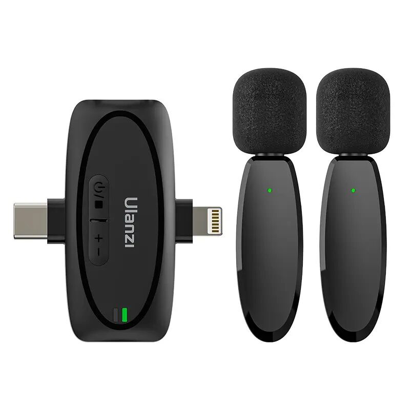 Picture of ULANZI V6 Wireless Lavalier Microphone for iPhone iPad Android Camera, 3-in-1 Plug-Play Mic for Phone Video Recording Interview Youtubers Vloggers, 164ft Transmission Range Black