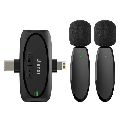 Picture of ULANZI V6 Wireless Lavalier Microphone for iPhone iPad Android Camera, 3-in-1 Plug-Play Mic for Phone Video Recording Interview Youtubers Vloggers, 164ft Transmission Range Black