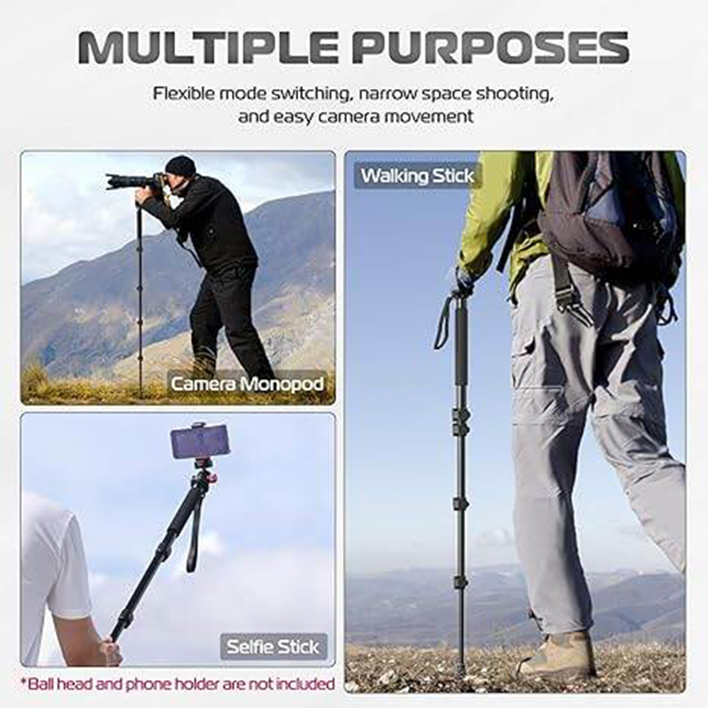 Picture of Ulanzi-TB12 Aluminum Monopod Tripod Stand for DSLR Camera Sony Portable Lightweight Extendable Climbing Pole 5 Sections Black