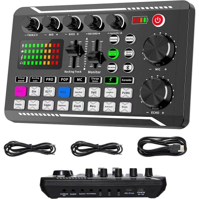 Picture of F998 Bluetooth Stereo Audio Mixer, for Live Youtube Streaming, PC, Recording Studio and Gaming Black