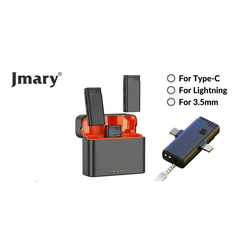 Picture of Jmary MW 16 Dual 3-in-1 Wireless Lapel Microphone - 2.4G Mic for iPhone, Camera, Mobile, Black Color, Clear Audio Black