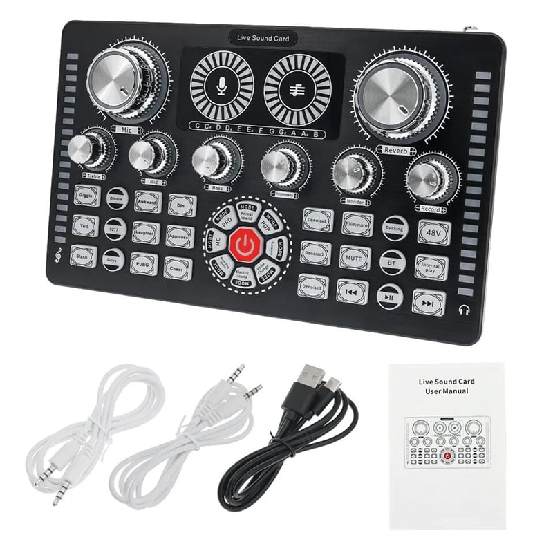 Picture of Studio Sound Mixer Q7 Sound Card Audio Mixer for Recording Live Streaming Sound Card Kit For Phone PC Black