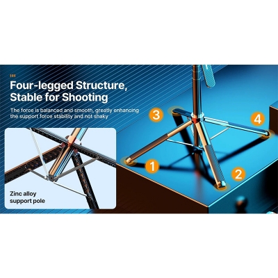 Picture of ULANZI MA09 Extendable Phone Tripod, 71" Selfie Stick Phone Vlog Tripod Stand Quadrapod with All in 1 Phone Clip, Travel Tripod Phone Holder with Rechargeable Remote for iPhone Sony Canon Black