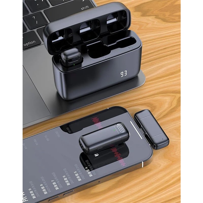 Picture of K13 Dual Mic Type C Interface Wireless Lavalier Microphone Intelligent Noise Reduction 2.4GHz Mini Condenser Mic Audio Video Recording Black
