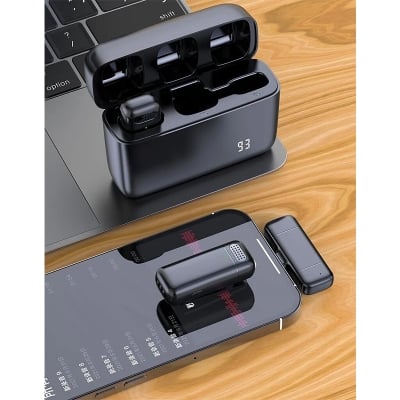 Picture of K13 Dual Mic Type C Interface Wireless Lavalier Microphone Intelligent Noise Reduction 2.4GHz Mini Condenser Mic Audio Video Recording Black