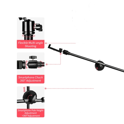 Picture of Monopod Mount Bracket Stand With Mobile Phone Holder & Storage Bag Use Any Ring Light Stand, Microphone Stand Black