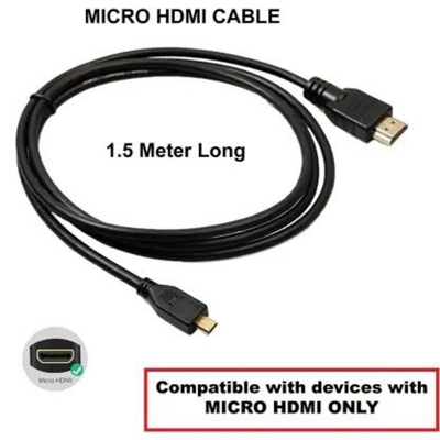 Picture of HDMI Cable 1.5m High Speed Micro HDMI(NOT Mini-USB) to HDMI cable Compatible with HD TV, Projector, MONITOR, CAMERA, GO PRO, etc-Black
