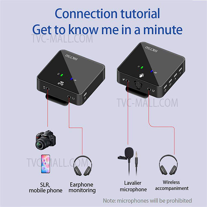 Picture of SK 750 Dual Wireless Lavalier Single Microphone Transmitter Receiver for Phone DSLR Camera Smartphone 2.4GHz Wireless Mic Record Black