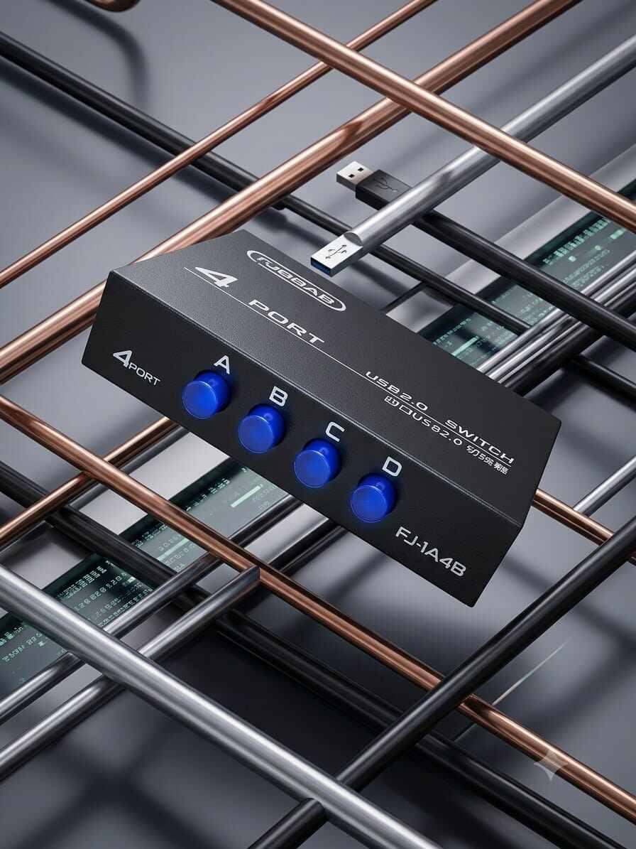 Picture of Printer Switch 4Port High quality usb2.0 Model:1A4B sharing switch 4 input 1 output usb switch adapter For PC Scanner Printer - Usb Hub - Black