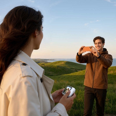 Picture of Ulanzi VM02 Wireless Magnetic Selfie Monitor Screen is a compact device that mounts to the back of your smartphone 