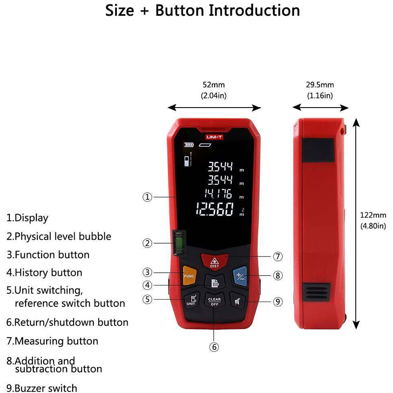 Picture of UNI-T LM40 Distance Meter 40M (131ft) Laser Distance Meters Test & Measurement area and volume measurement, spirit level and large LCD display- Red 