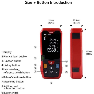 Picture of UNI-T LM40 Distance Meter 40M (131ft) Laser Distance Meters Test & Measurement area and volume measurement, spirit level and large LCD display- Red 
