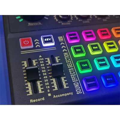 Picture of Pro Audio Mixer, K800 Live Sound Card and Audio Interface Sound Board with 3 Custom Sound Effects, DJ Mixer Effects,Voice Changer and LED Light, Prefect for Streaming/Podcasting/Recording/YouTube/PC Black