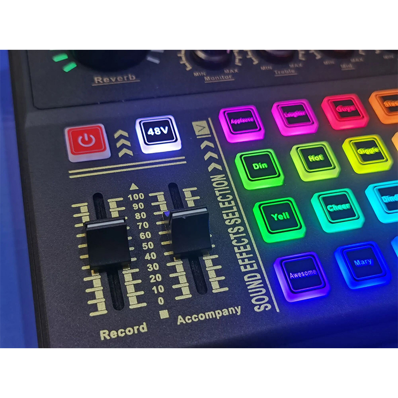 Picture of Pro Audio Mixer, K800 Live Sound Card and Audio Interface Sound Board with 3 Custom Sound Effects, DJ Mixer Effects,Voice Changer and LED Light, Prefect for Streaming/Podcasting/Recording/YouTube/PC Black