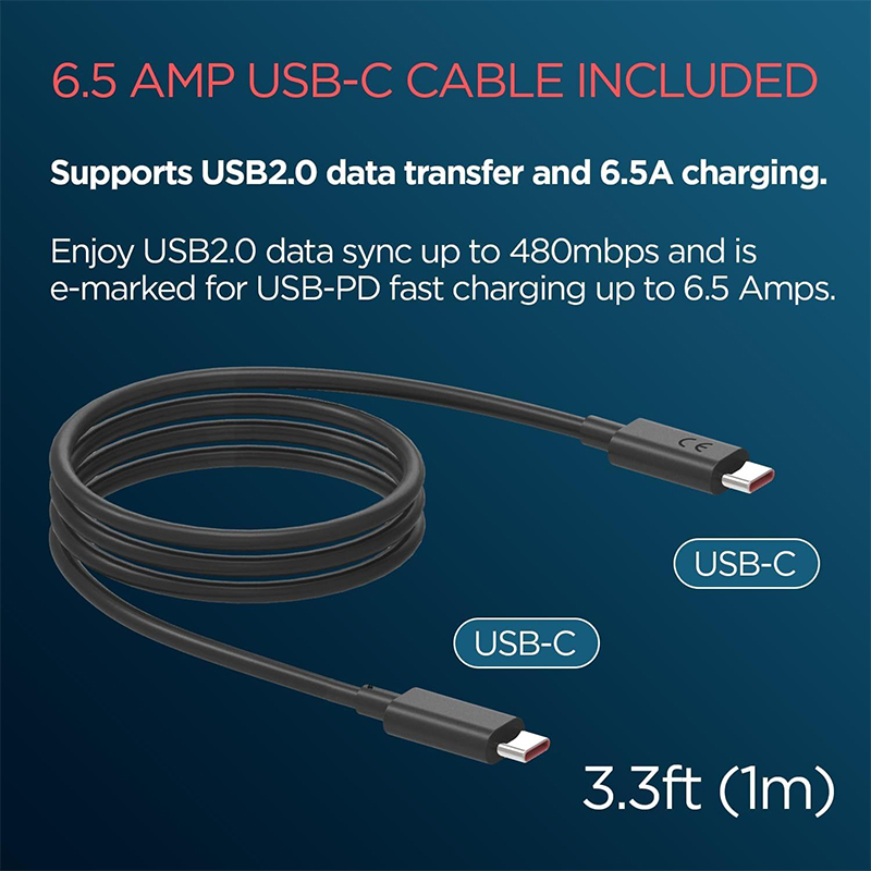 Picture of Motorola 125W GaN Turbo Power Charger with 6.5A USB-C to C Cable Black