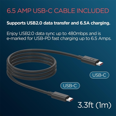 Picture of Motorola 125W GaN Turbo Power Charger with 6.5A USB-C to C Cable Black