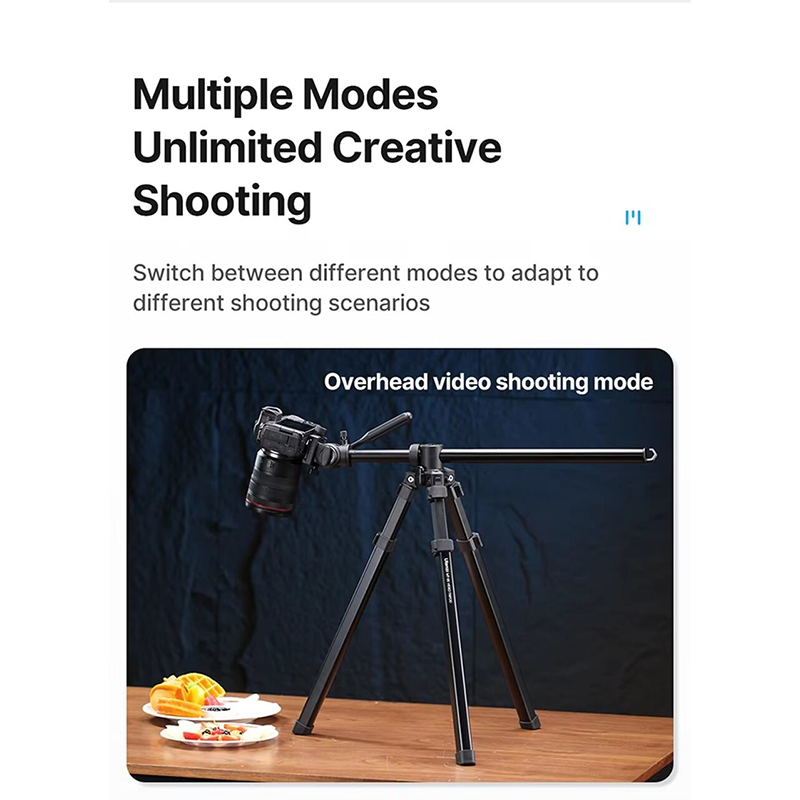 Picture of ULANZI MT-65 Horizontal Tripod 69.29" Travel Video Tripod Overhead Camera Tripod, Horizontal Vertical Switch | Bubble Level | Arca QR Plate | Wireless Remote, for DSLR Camera Phone Black