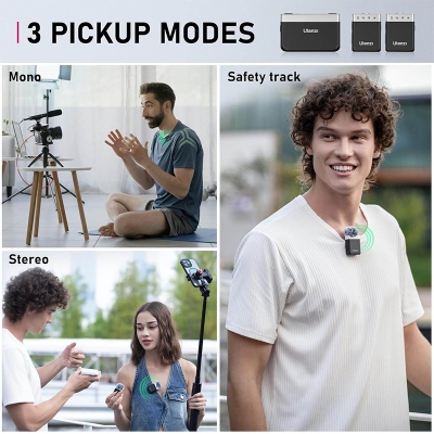 Picture of ULANZI AM18 Wireless Lavalier Microphone, U-Mic Lavalier Lapel Mic with 100m(328ft) Range,LCF Noise Cancellation, 20H Battery, Compact Wireless Lapel Mic for DSLR Cameras/iPhone/Android/Live Streaming Black